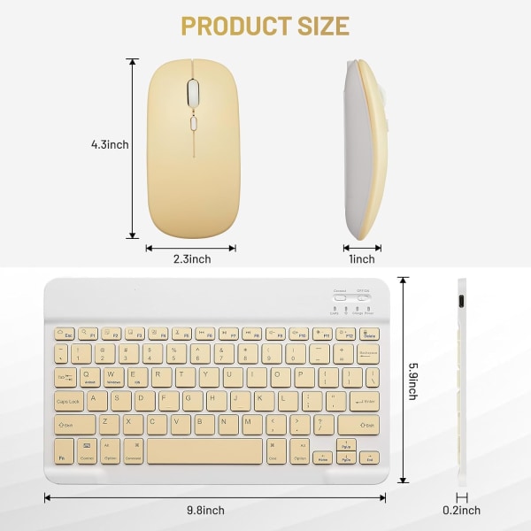 Bluetooth tastatur og mus combo genopladelig bærbar trådløs tastatur mus sæt til iPad iPhone (10 tommer)