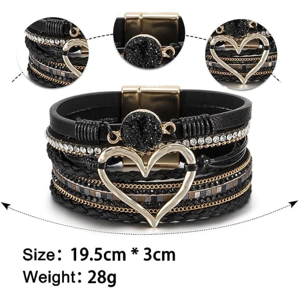 Leopard Armbånd til Kvinder, Boho Læder Wrap Multi-Layer Perle Krystal Armbånd Smykker