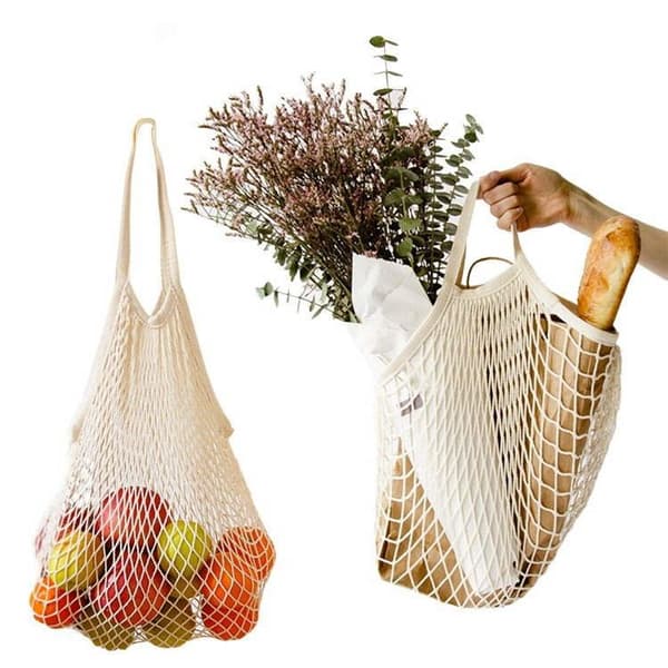 3-pack Mesh Bomullsrep Shoppingväskor (30*35*10cm), Återanvändbar Mesh