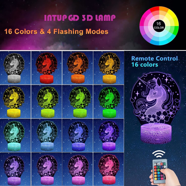 3D Enhjørning Lampe Natlys 7 Farver Skiftende USB Strøm Som Hjem Dekoration Lys til Drenge Piger Børn Baby,A