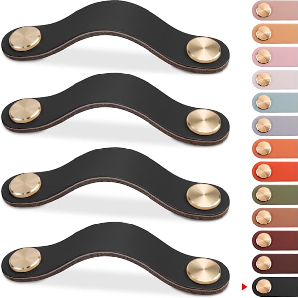 4 st läderhandtag för möbler, skåpdörrknopp läderhandtag lådknopp (svart, 96 mm)