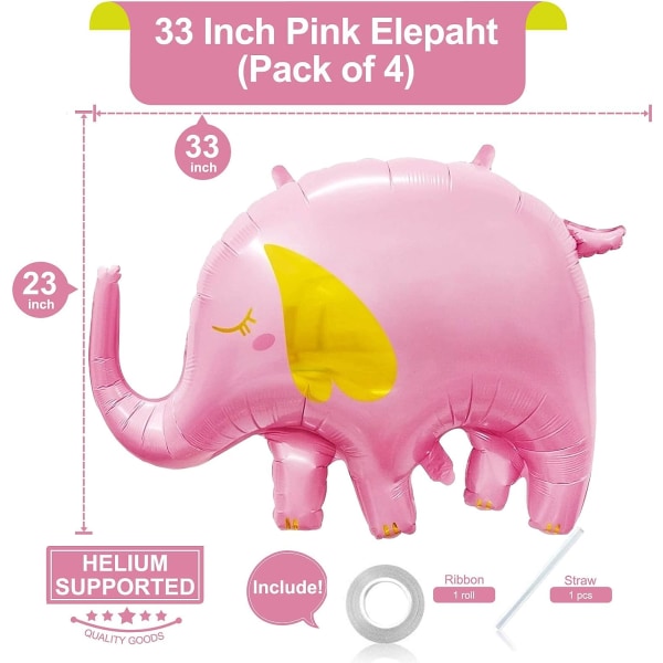 33 tuuman vaaleanpunaiset Elepaht-ilmapallot folio Helium Eläinilmapallot Sarjakuvaeläimet Söpöt Elefantti Ilmapallot Baby Shower Juhlakoristeisiin 4 kpl pakkaus