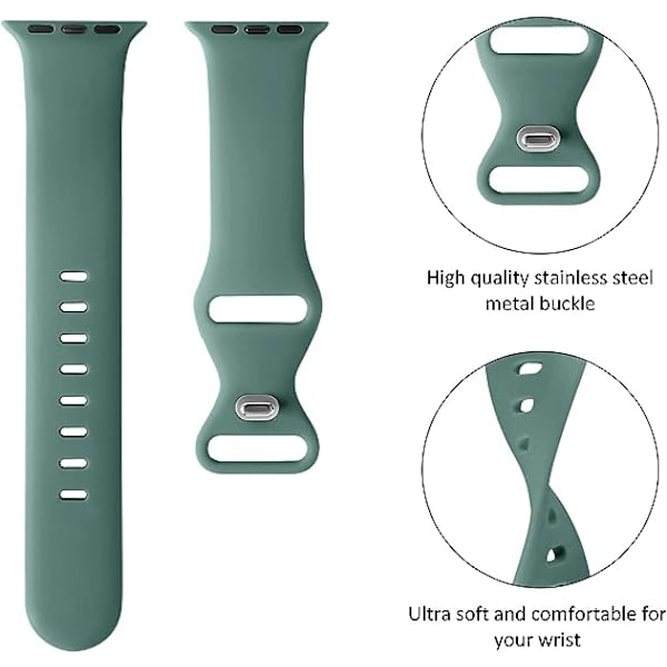 Bånd kompatibel med Apple Watch 38mm 40mm 41mm, myke silikon sportstilbehør erstatningsreimer for håndledd til kvinner og menn (furu grønn)