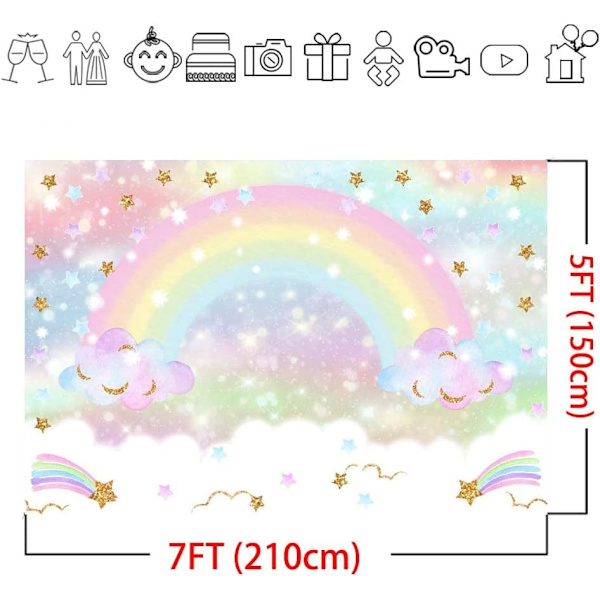 Havfrue og enhjørning baggrundstegning Havfrue fødselsdagsfest dekorationer Regnbue enhjørning tema fest dekoration Tillykke fødselsdag baggrund banner 7x5ft