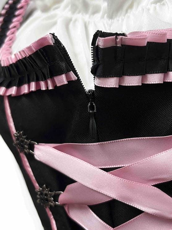 Dirndl til kvinder, traditionel midikjole til kvinder, dirndl-kjole med blonder inkl. dirndl-bluse og dirndl-forklæde, 3 dele, til Oktoberfest og black L