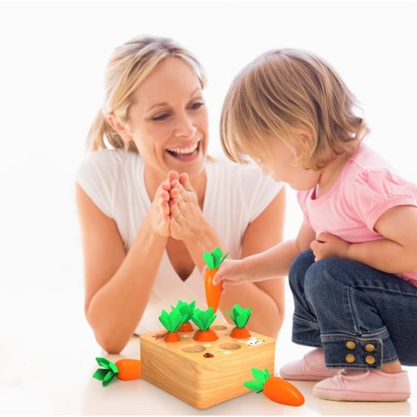 Montessori-leksaker för 1-åring, träleksaker Utvecklingsform Sortering & matchning Pussel Morötter Skördespel, födelsedagspresenter