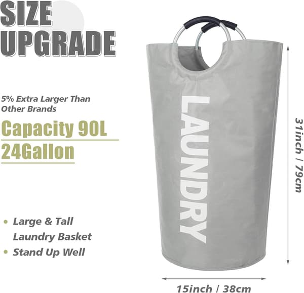 Laundry Bag with Padded Handles, Waterproof Laundry Basket Foldable, Laundry Hamper for Bathroom, Laundry, College light grey
