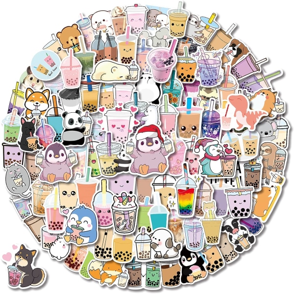 100 STK Kawaii Bubble Tea Stickers, Drikke Stickers, Vinyl Cute Tea Stickers Gaver, Asthetic Stickers, Water Bottle Sticker Pack til teenagere piger børn