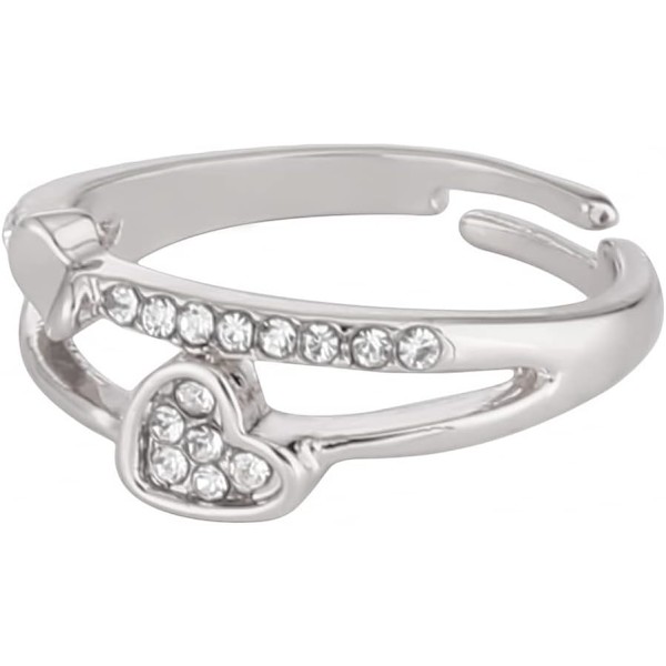 Kvinde Dobbelt Lagt Hjerteform CZ Krystal Ring Rosaguld Sølv 2 Farver Simuleret Diamant Ring Åbning Ring,Sølv,1 Stk