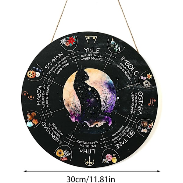 Panel på årets hjul | Heksekalender årets hjul 12 tommer, Wicca dørskilt, vægdekoration, hedensk hekseskilt, Yule-A