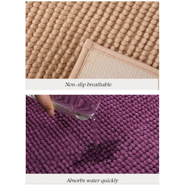 Blød skridsikker bademåtte Chenille absorberende skridsikker badeværelse shaggy køkkendør fødder strimmel skridsikker dør måtte (40x60cm, mørk lilla)
