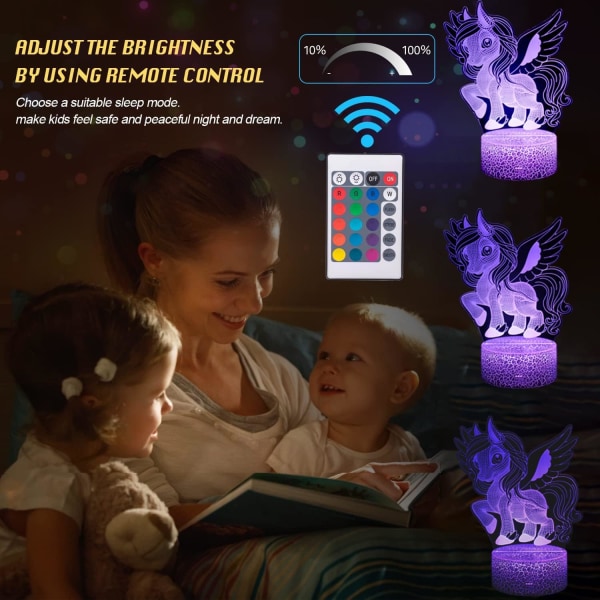3D Unicorn Lamppu Yövalo 7 väriä Vaihteleva USB power Kodinsisustusvalot pojille Tytöt Lapset Baby,B