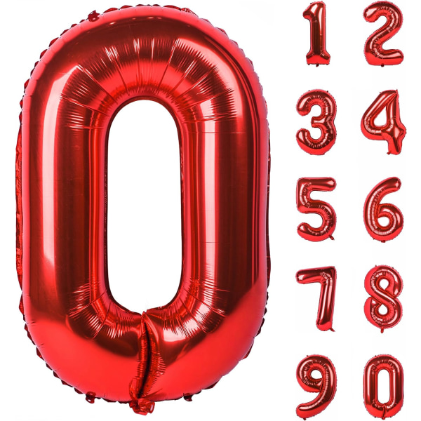 40 tommer rødt store tall 0-9 bursdagsfestdekorasjoner Heliumfolie Mylar stort tallballong Digital null