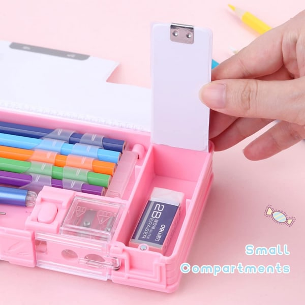 1 st pop-up multifunktion case, söt tecknad pennask organizer brevpapper, bästa födelsedagspresenter för barn【Rosa-björn】
