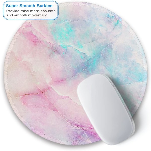 Mouse Pad, Round Marble Style Mouse Mat, Cute Mouse Pad with Design, Non-Slip Base Mousepad with Stitched Edge, Waterproof Mouse Pads, 7.9" x 7.9"