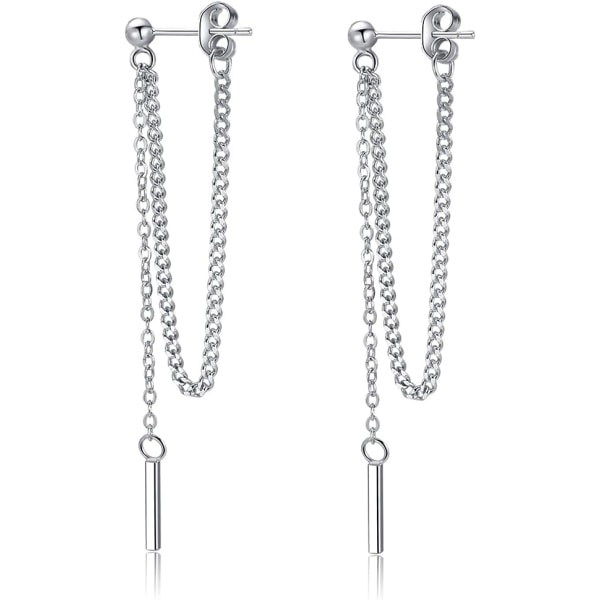 925 Sterling Silver Bar Dangle örhängen för kvinnor tonårsflickor Threader örhängen kedja