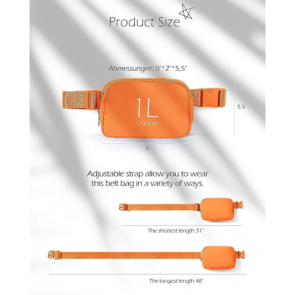 Unisex Mini Vyölaukku Säädettävällä Hihnall, Pieni Fanny Pack Treeniin, Juoksuun, Matkustamiseen, Vaellukseen, Oranssi