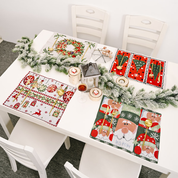 4 set joulupöytämatoa - lämmönkestävä, liukumaton, keittiön ruokapöytään - 44 x 30 cm, neulottu