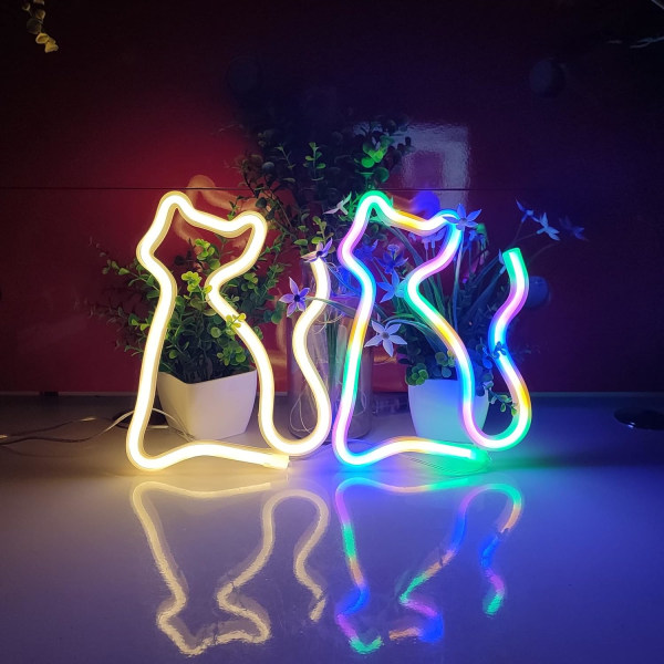 Kissan valokyltit, USB tai 3-AA-paristokäyttöinen neonvalo, LED-valot pöydän koristelu, tyttöjen makuuhuoneen seinäkoristelu, lasten syntymäpäivälahja (lämmin)