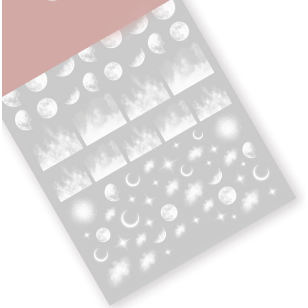 Nattlig himmel neglekunst klistremerker klistremerker 3D hvit måne stjerne sky mønster neglespisser semi-transparent design mote sjarm DIY tånegler negletatoveringer 3 ark