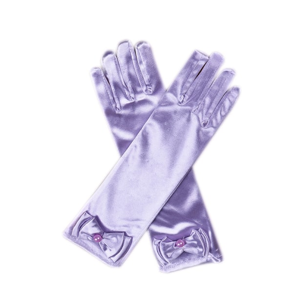 Lilla flickors prinsesshandskar (enfärgad lång armbågslängd) för födelsedag, bröllop, semester, maskeradfest, ljuslila