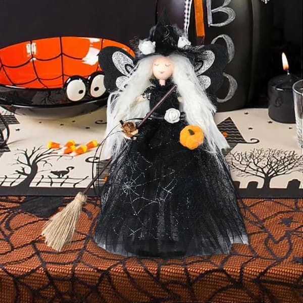Halloween Tree Topper Black Witch Ornament Tree Topper Witch Doll Decorations