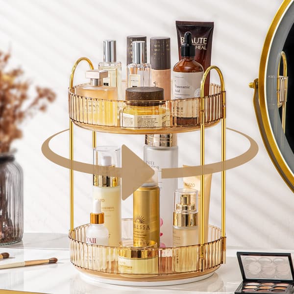 Makeup Organizer - 2 or 3 Drawers Makeup Storage 360° Rotating Makeup Stand Organizer Makeup Tools Gold 2 våningar