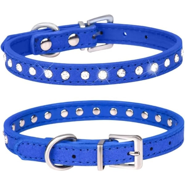 Snygg glittrande mockahalsband med 1 rad strass för liten hundvalp, liten, mörkblå