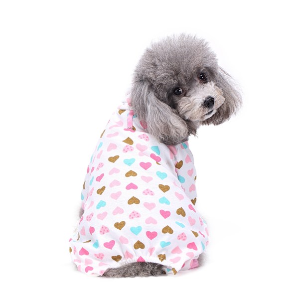 Hunde Pyjamas Kostumer til Indendørs Udendørs Turtleneck Kærlighedsmønster Komfortable Hvalpe Pyjamas Blød Hunde Jumpsuit Skjorte Bedste Gave 100% Bomuldsfrakke-M