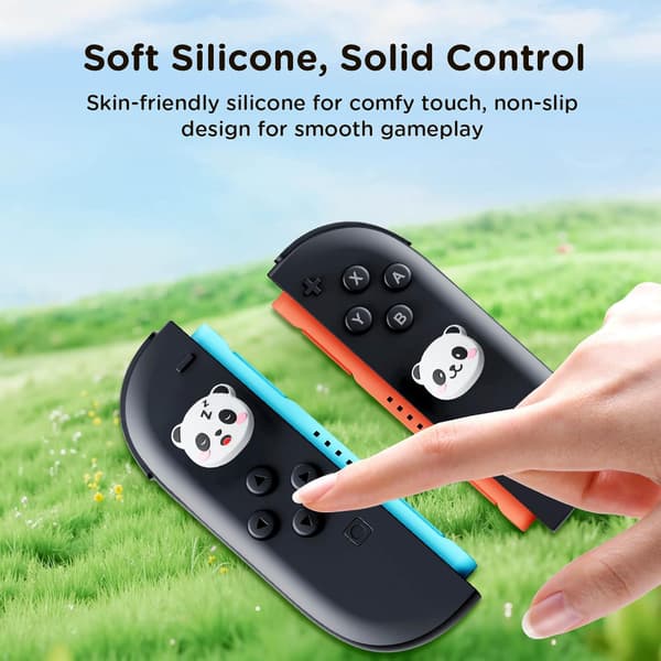 Thumb Grips Compatible with Nintendo Switch 2 (2025) – 4 Pcs White/Glitter Panda Design Silicone Joystick Covers, Cute & Comfortable Controller Stick Caps