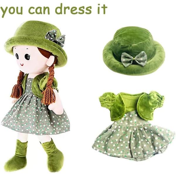 Ragdocka flicka söt plyschleksak baby saga prinsessa söt docka avtagbara kläder present till dop födelsedag för åldrar 0+ (grön)
