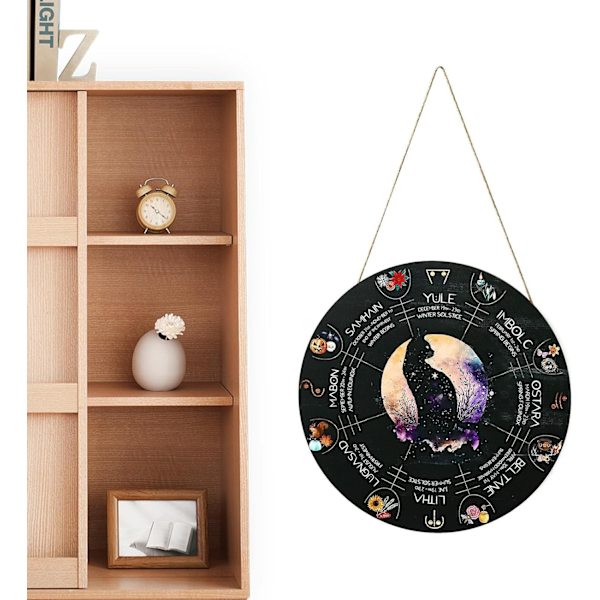 Panel på årets hjul | Heksekalender årets hjul 12 tommer, Wicca dørskilt, vægdekoration, hedensk hekseskilt, Yule-A