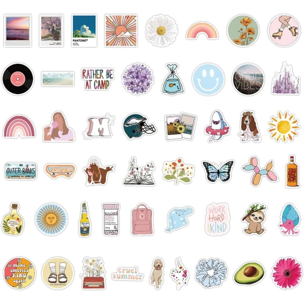 Stickers til vandflasker, 100 stk. VSCO vinyl vandtætte klistermærker søde æstetiske klistermærker, klistermærker til bærbare computere, vandflasker, skateboard og telefoner