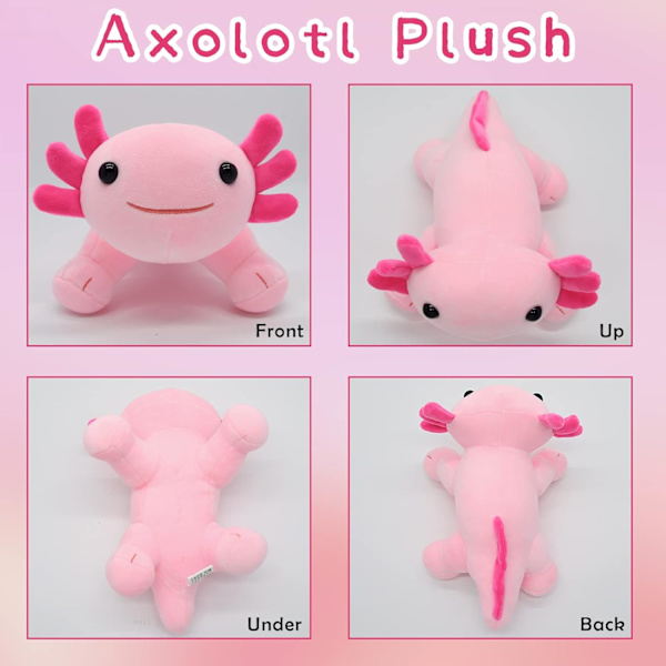 Axolotl-pehmolelu, 11,8 tuuman pehmeä söpö axolotl-pehmolelu tyyny pojille ja tytöille syntymäpäivälahjaksi (vaaleanpunainen)