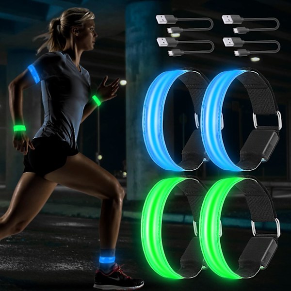 4-pack USB Laddningsbara LED-Armband, LED Löpning Reflex Armband, Justerbart Blinkande Remsa Säkerhets LED-Ljus Armband för Arm/Handled Colorful (charging type)