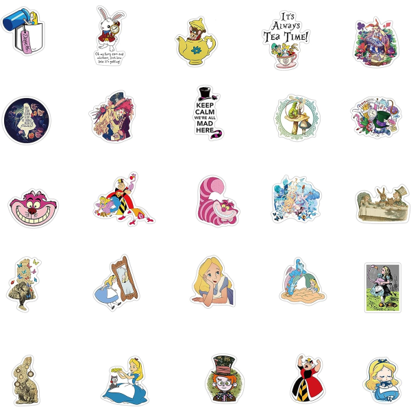 Alice's Adventures in Wonderland Stickers Pack, 50PCs Vinyl Stickers for Hydro Flask, Laptop, Water Bottle, for Kids, Toddlers, Teens, Girls, Adults, Bumper