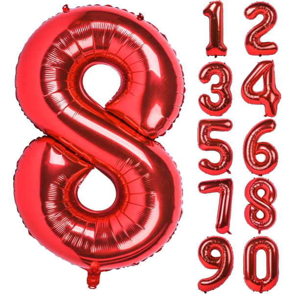 40 tums röda stora siffror 0-9 Födelsedagsfestdekorationer Heliumfolie Mylar Big Number Ballong Digital åtta