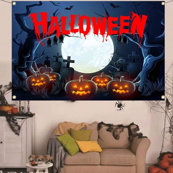 Halloween-kurpitsan aavebanneri tausta Halloween-lepakko kurpitsa valokuvaustausta Halloween ulko- ja sisäjuhlakoristeet