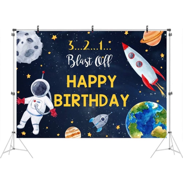 7x5ft to The Moon Happy Birthday Backdrop for Boy Outer Space Rocket Astronaut Theme Backdrop Night Sky Gold Hanging Stars Planet Galaxy Background