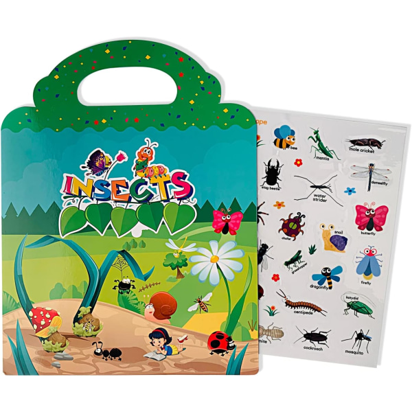 Gjenbrukbare klistremerkebøker, insektklistremerker, holdbare og ikke-klebende, vindusklemmer for barn, pedagogiske klistremerker leketøy for småbarn