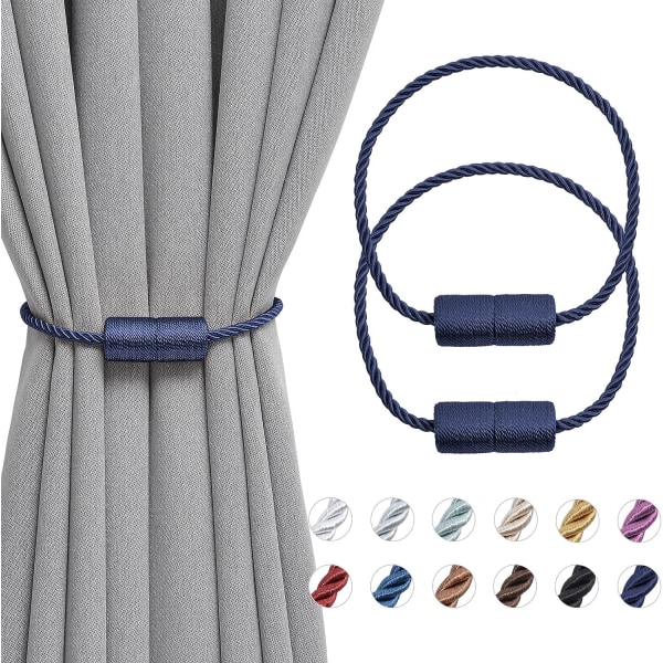 2 kappaletta 16 tuuman magneettiset verhotangot, käsintehdyt sivunaruverhotangot, käytännöllinen sisustus kodin ja toimiston ikkunoihin (tummansininen)
