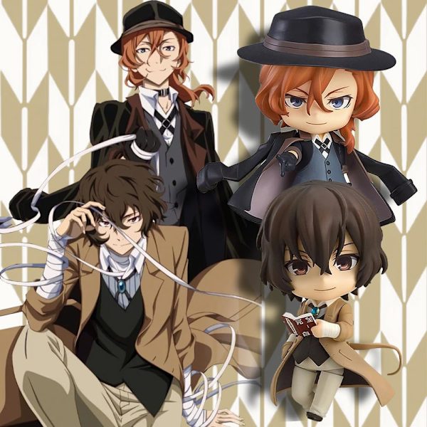 Nakahara Chuuya & Dazai Osamu Anime Action Figure Q Version Clayman Vaihda Kasvot Liikuteltavat Liitokset Hahmomalli 3.9 Tuumaa