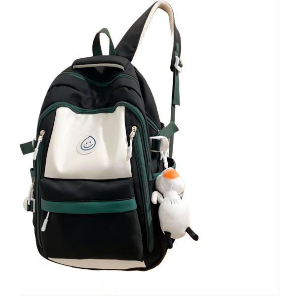 Kawaii rygsæk, pige rygsæk med, junior rygsæk, mellemskole elev skoletaske (sort grøn)