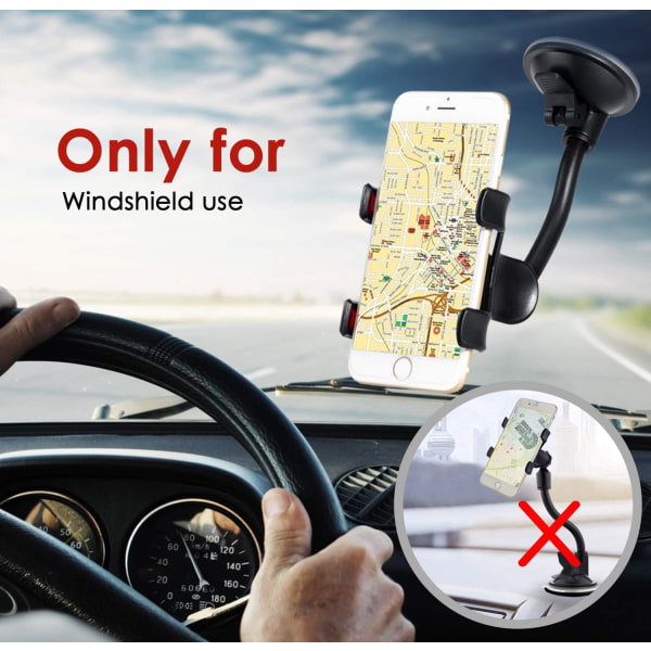 Pakke med 2 360° telefonholder Bilholder Universal Sugekop Langarm Forrudemonteret Smartphone Holder til Telefon - Sort/Rød