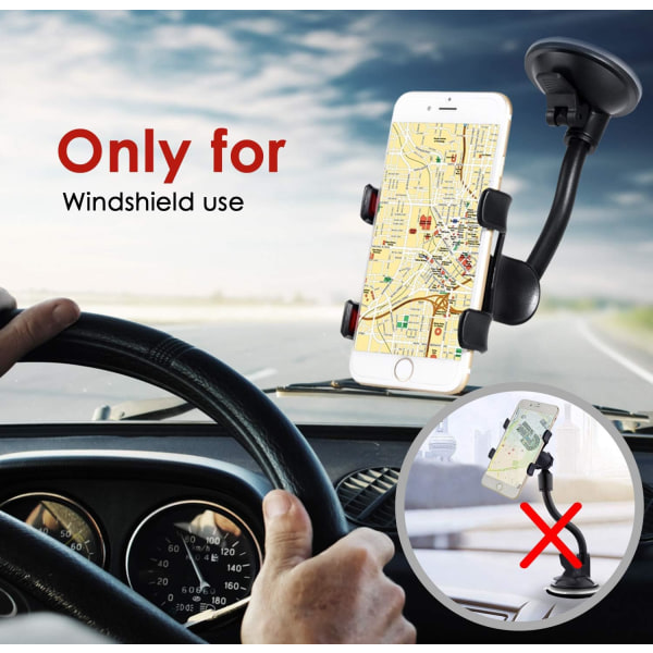 Pakke med 2 360° Telefonholder Bilmontering Universal Sugekop Lang Arm Forrude Montering Smartphone Holder til Telefon - Sort/Rød