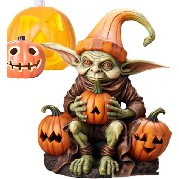 Pumpkin Alien Staty | Creative Alien Pumpkin Halloween Statue - Handmålad hartspumpa prydnad för utomhusbruk, trädgård, veranda, hem