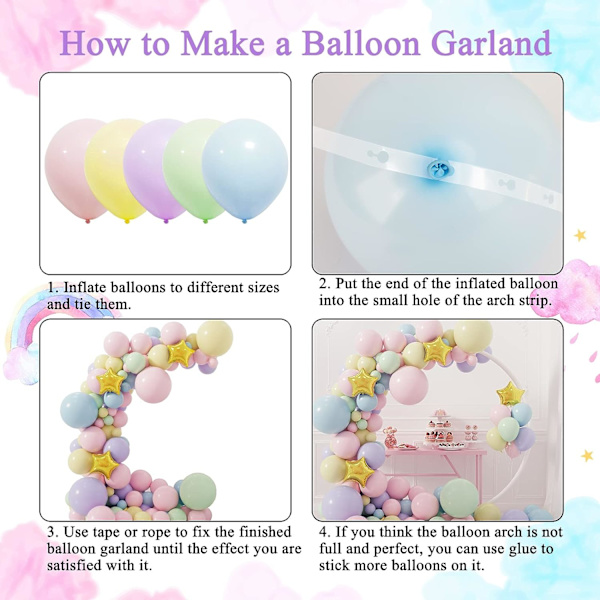 145 st Pastell Ballong Garland Kit Enhörning Macaron Regnbåge Ballongbåge med Stjärnfolieballonger för Festdekorationer