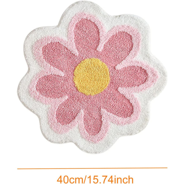 Blomsterformet badematte 40 cm søt tusenfryd badematte rund myk superfin fiberabsorberende gulvmatte Maskinvaskbar badematte for dusj (rosa)
