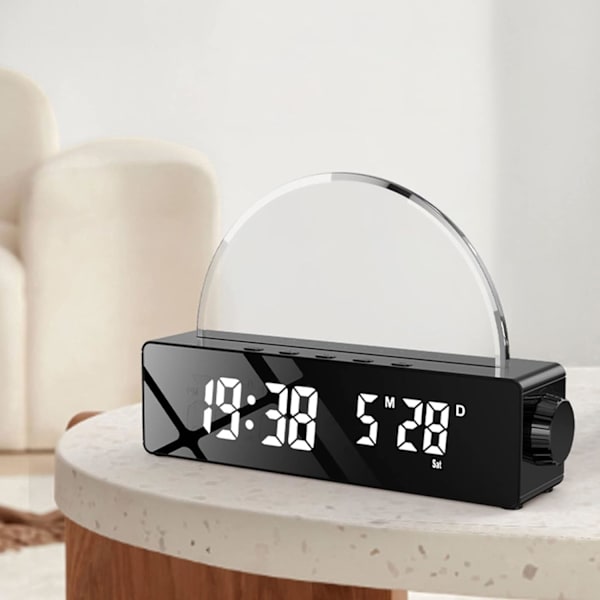 Digitalt ur LED-ur med lysdisplay Temperatur Dato Digitalt vækkeur til soveværelse Solopgang Simulation Stor skærm,B
