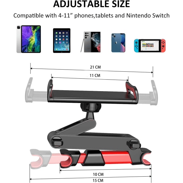 360° kääntyvä auton niskatukikiinnitys, säädettävä auton takaistuimen kiinnitys, yhteensopiva kaikkien 4"-11" tablettien, matkapuhelimien, iPad Air Minin, Samsungin kanssa